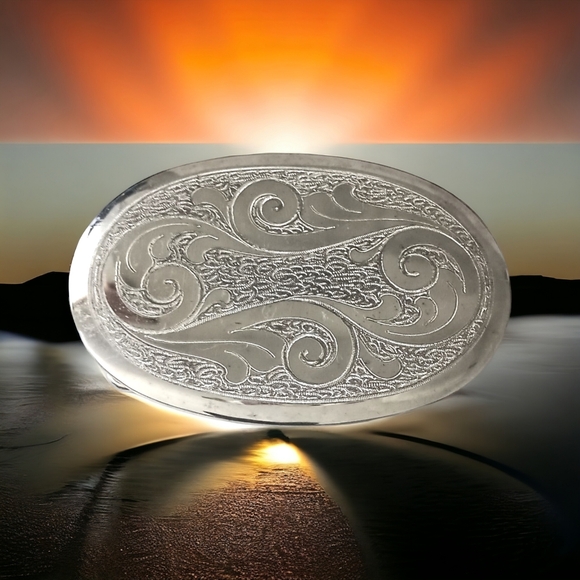 Frye Belt Buckle Etched German Silver Western Vintage Southwestern Cowgirl - Picture 11 of 14